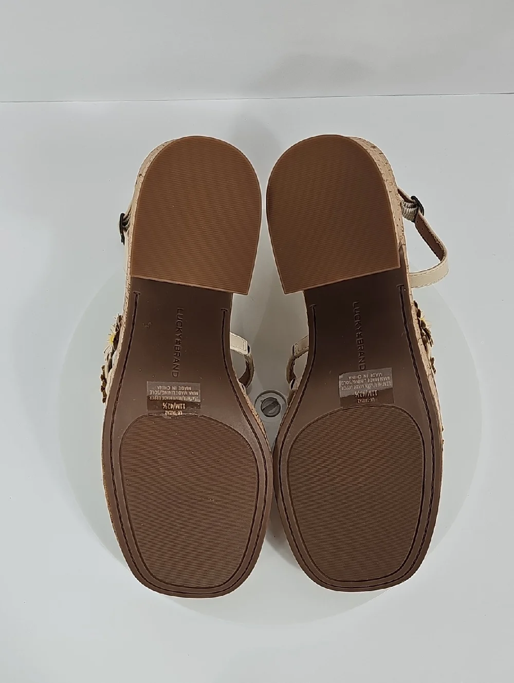 NIB Lucky Brand Taiza Daisy Floral Platform Sandals Cork Block Heel Cream 11